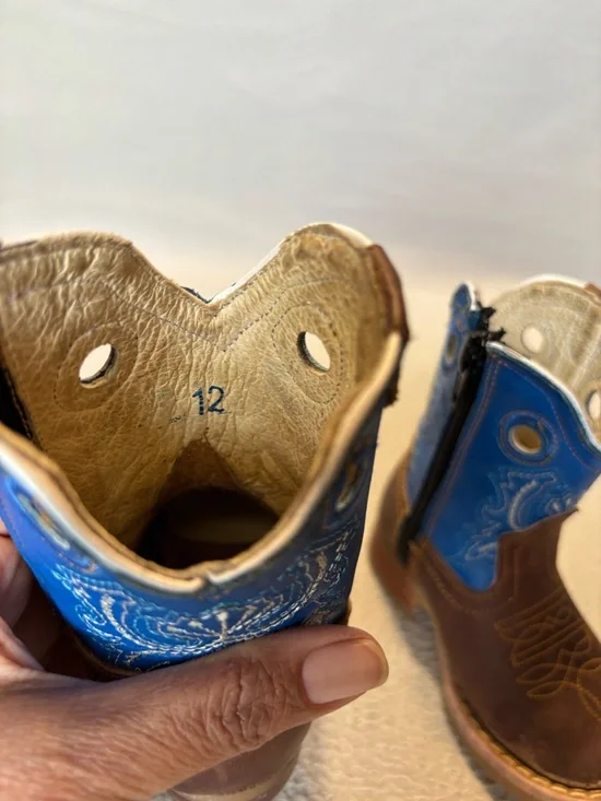 Unbranded size 12 Brown & Bright Blue Toddler’s Western Zip up Boots - Picture 7 of 8